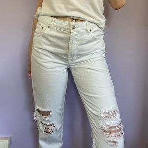 Topshop white distressed mom jeans